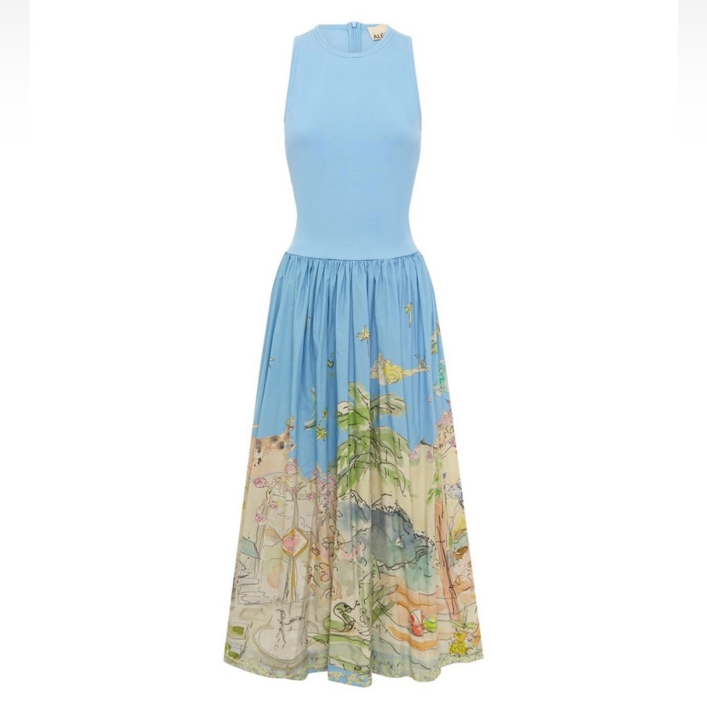 Alemais Blue Dress with Artwork in collaboration with Anouk Colantoni